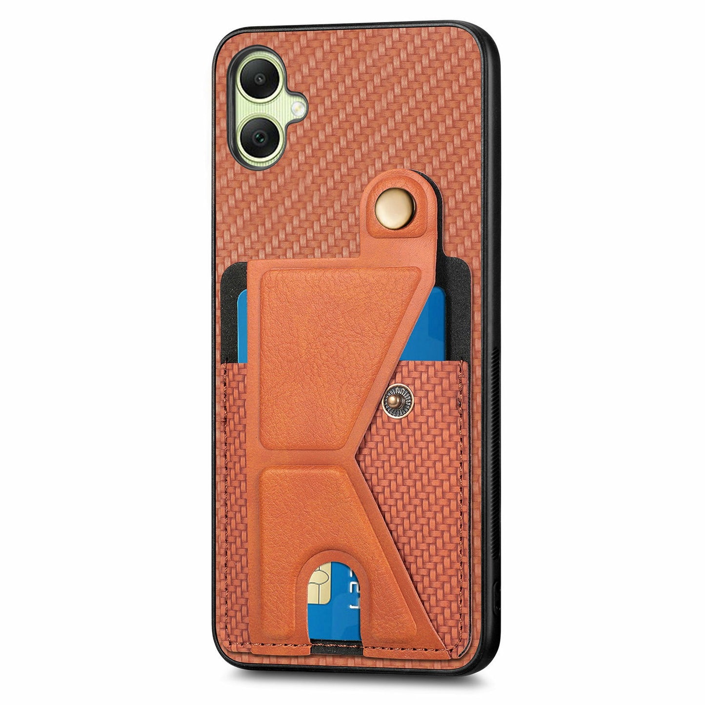For Samsung Galaxy A06 Case K-Shaped Kickstand Leather+PC+TPU Phone Cover - Brown