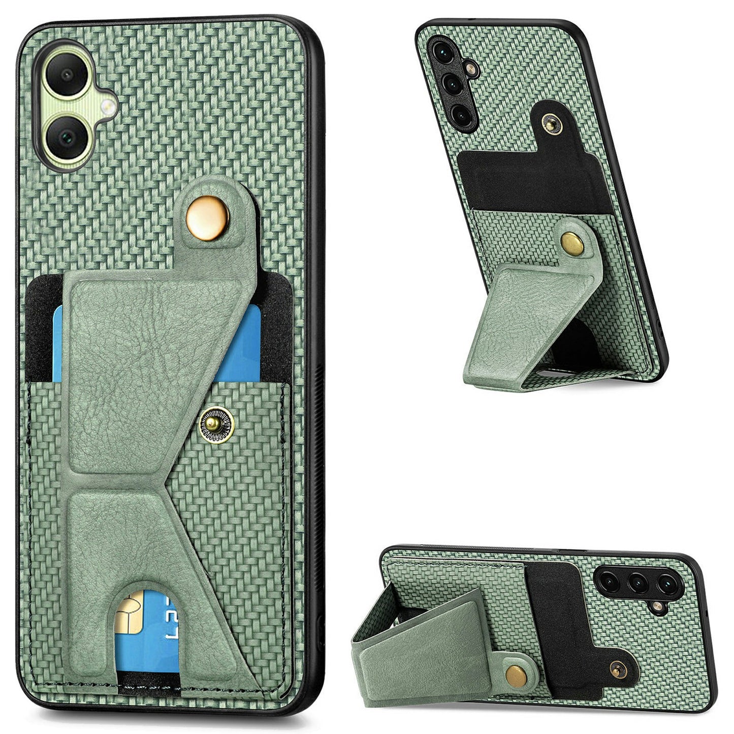 For Samsung Galaxy A06 Case K-Shaped Kickstand Leather+PC+TPU Phone Cover - Green