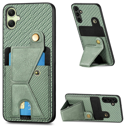 For Samsung Galaxy A06 Case K-Shaped Kickstand Leather+PC+TPU Phone Cover - Green