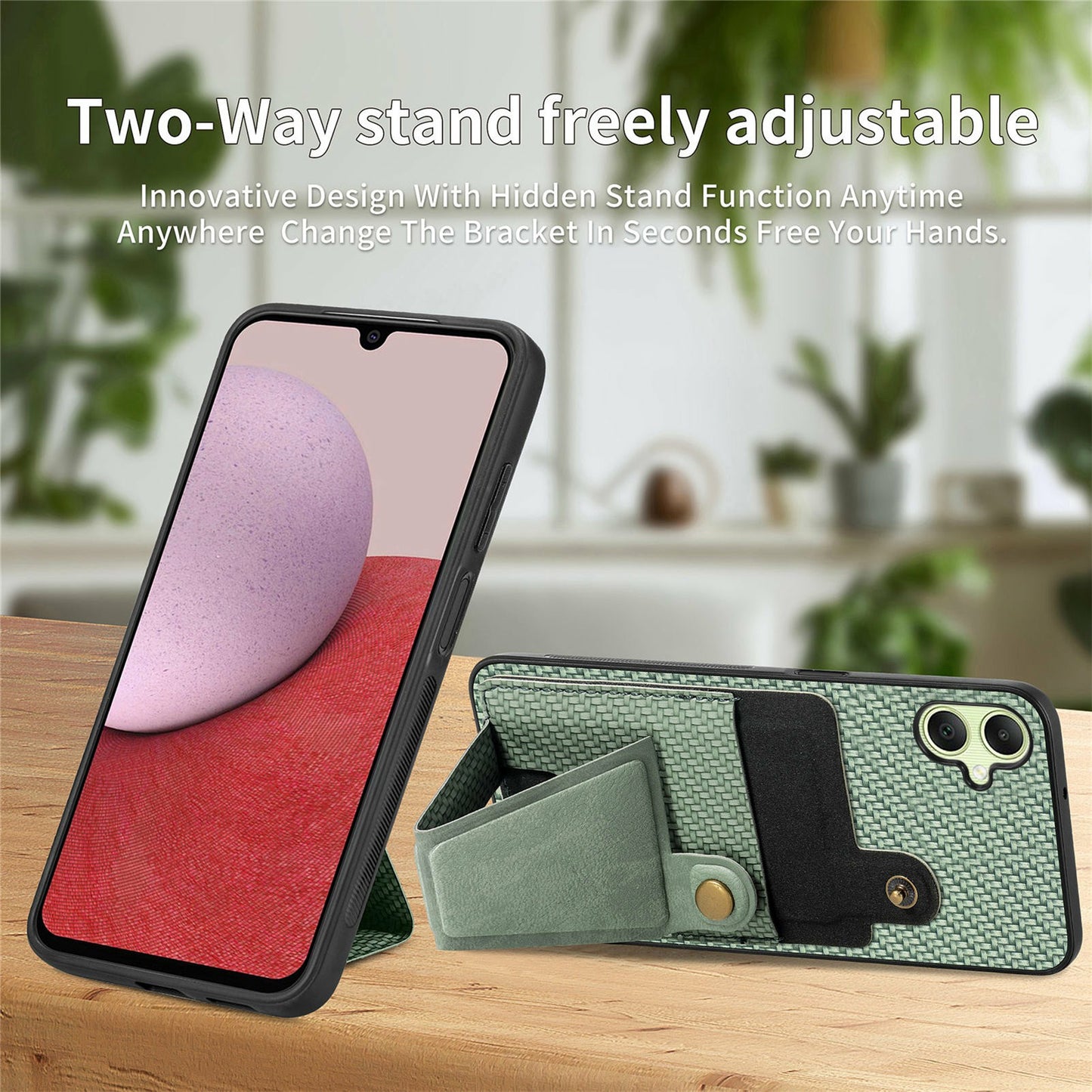 For Samsung Galaxy A06 Case K-Shaped Kickstand Leather+PC+TPU Phone Cover - Green