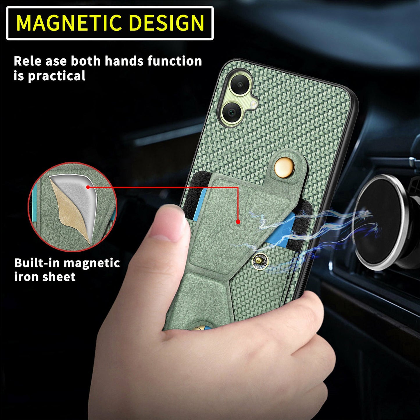 For Samsung Galaxy A06 Case K-Shaped Kickstand Leather+PC+TPU Phone Cover - Green