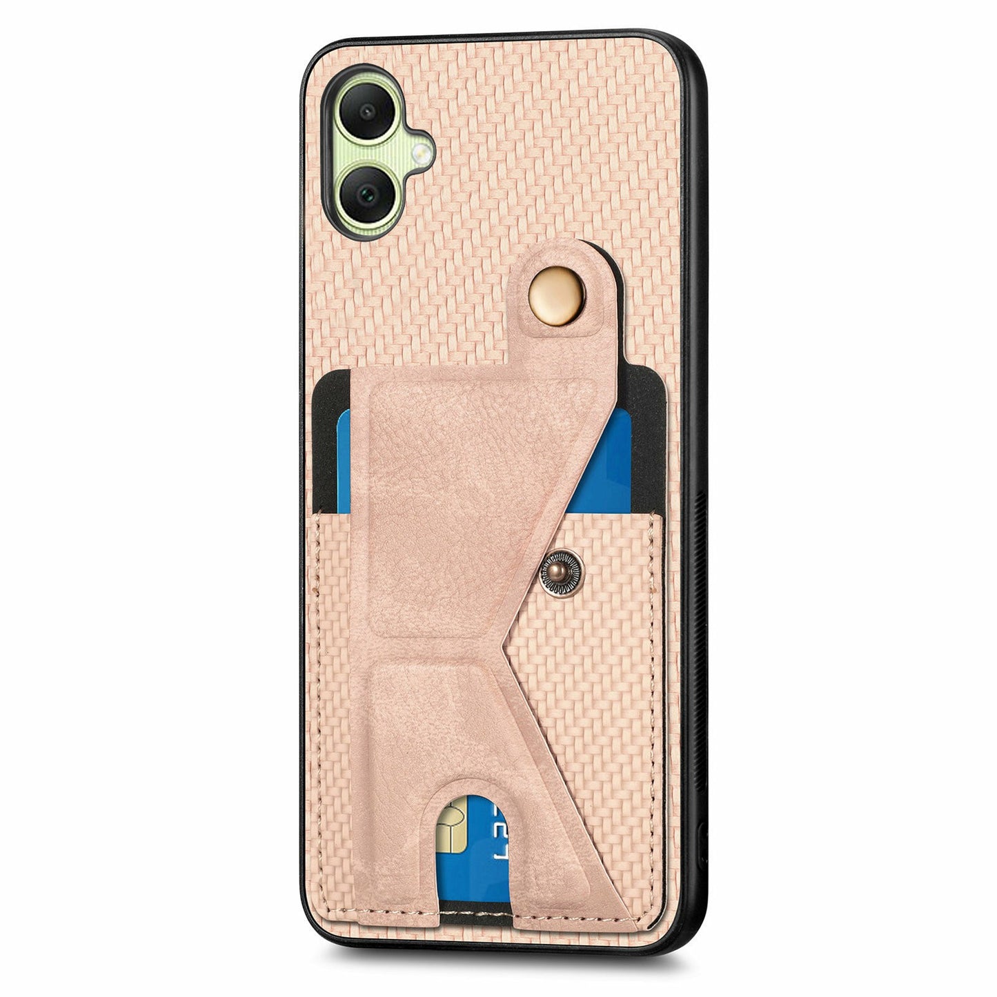 For Samsung Galaxy A06 Case K-Shaped Kickstand Leather+PC+TPU Phone Cover - Apricot