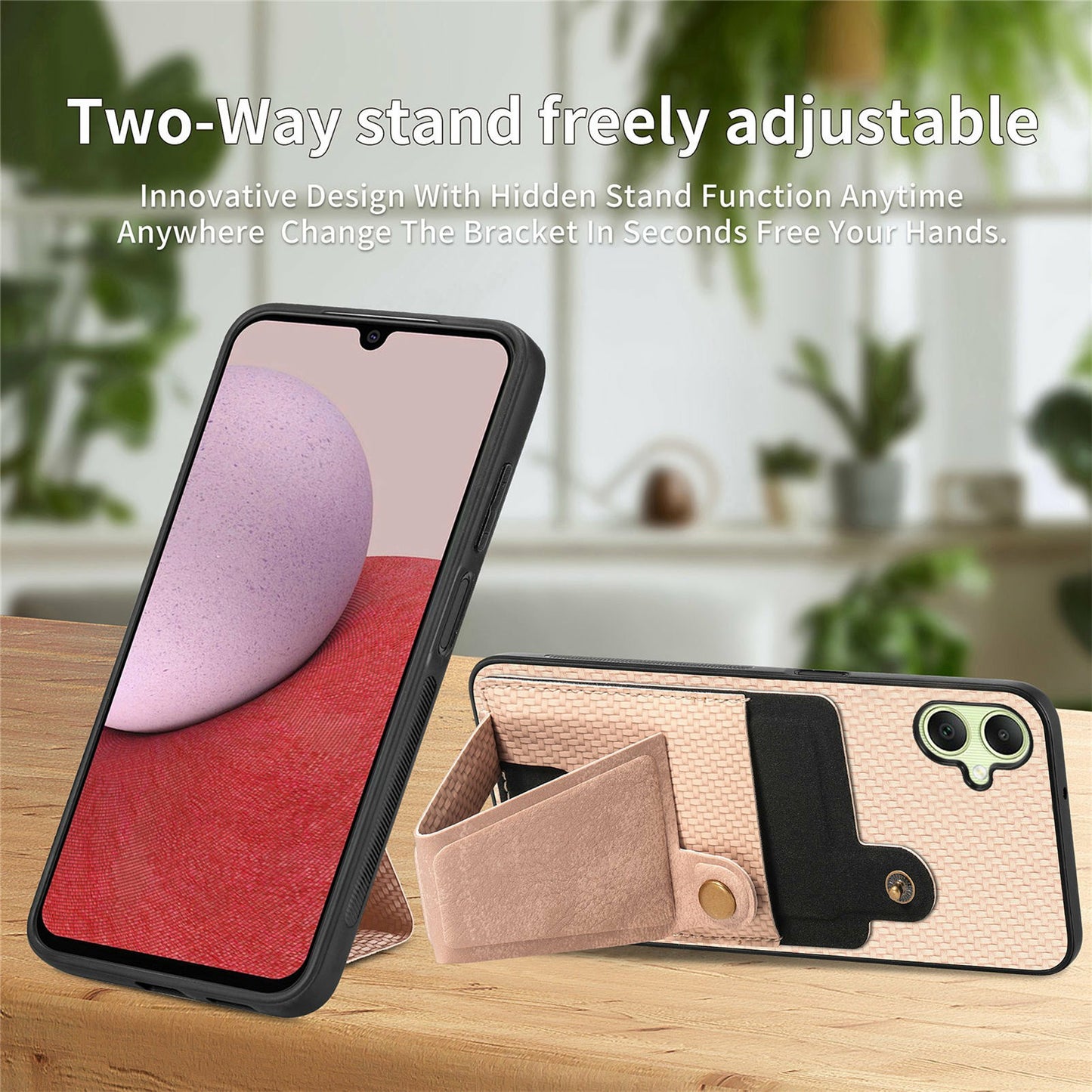 For Samsung Galaxy A06 Case K-Shaped Kickstand Leather+PC+TPU Phone Cover - Apricot