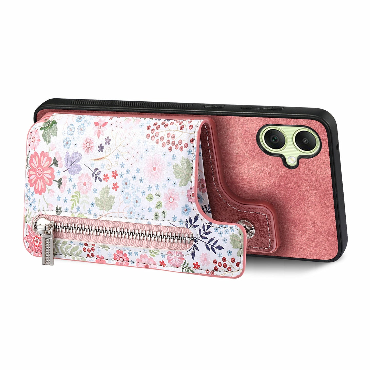 D10 For Samsung Galaxy A06 Case Pattern Kickstand Wallet Leather+TPU Phone Cover RFID Blocking - Pink