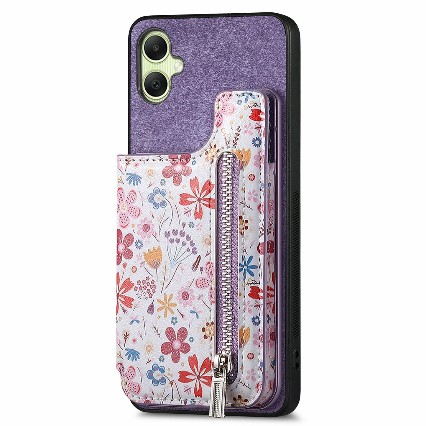 D10 For Samsung Galaxy A06 Case Pattern Kickstand Wallet Leather+TPU Phone Cover RFID Blocking - Purple