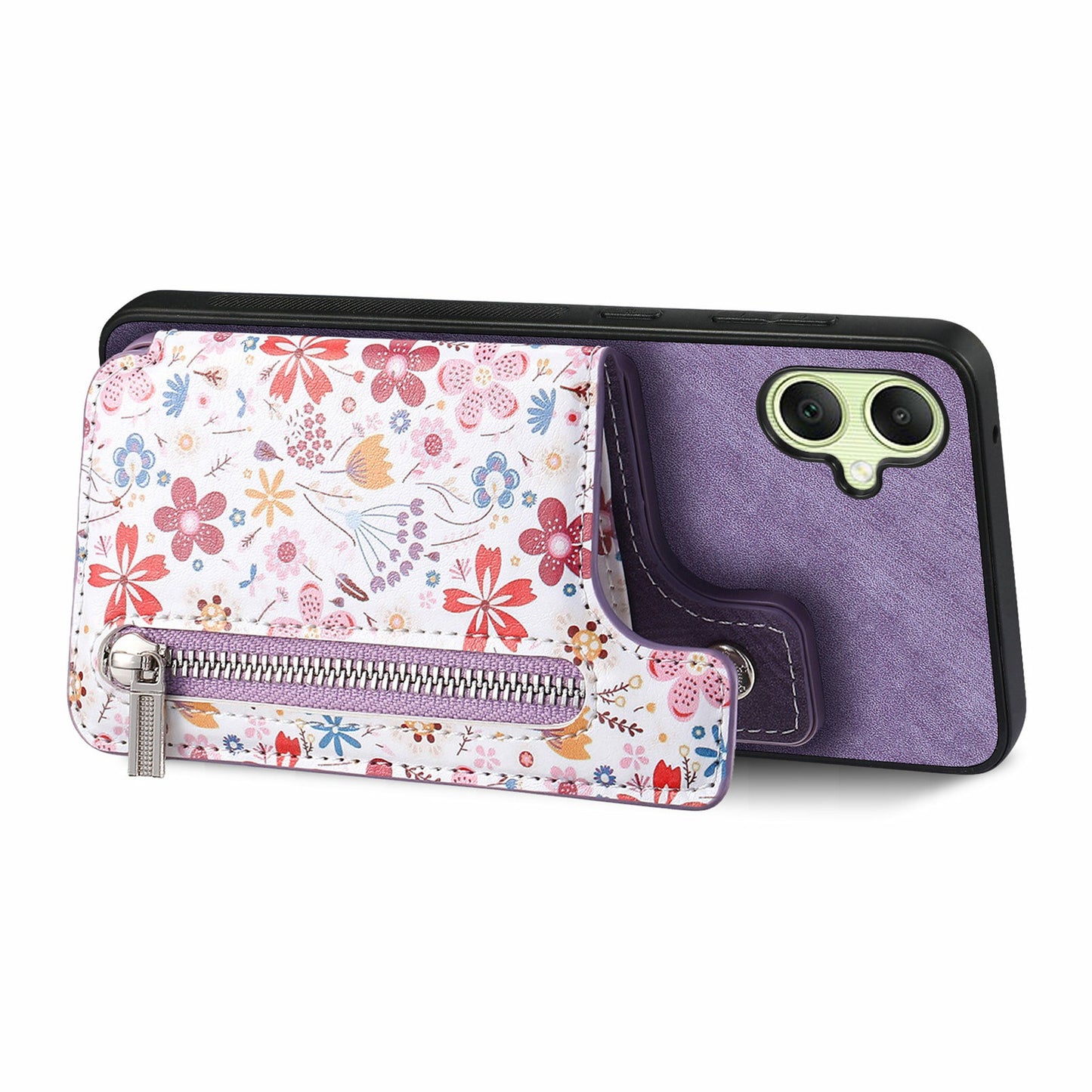 D10 For Samsung Galaxy A06 Case Pattern Kickstand Wallet Leather+TPU Phone Cover RFID Blocking - Purple