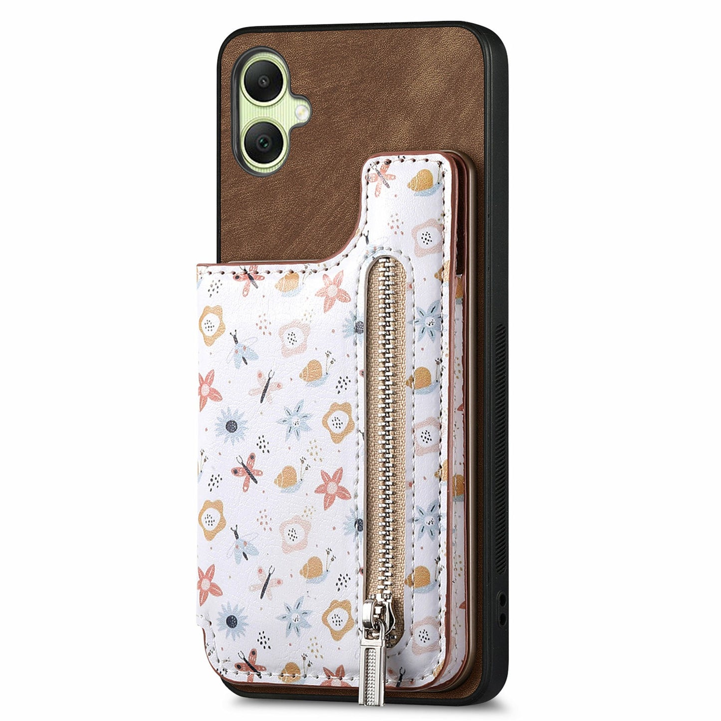 D10 For Samsung Galaxy A06 Case Pattern Kickstand Wallet Leather+TPU Phone Cover RFID Blocking - Brown