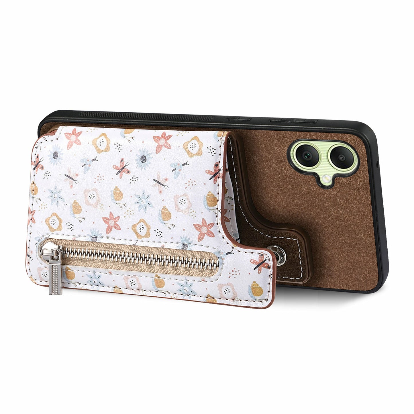 D10 For Samsung Galaxy A06 Case Pattern Kickstand Wallet Leather+TPU Phone Cover RFID Blocking - Brown