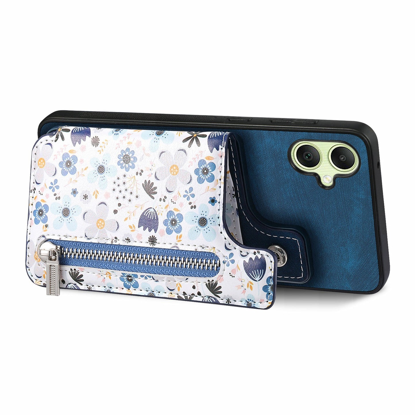 D10 For Samsung Galaxy A06 Case Pattern Kickstand Wallet Leather+TPU Phone Cover RFID Blocking - Blue
