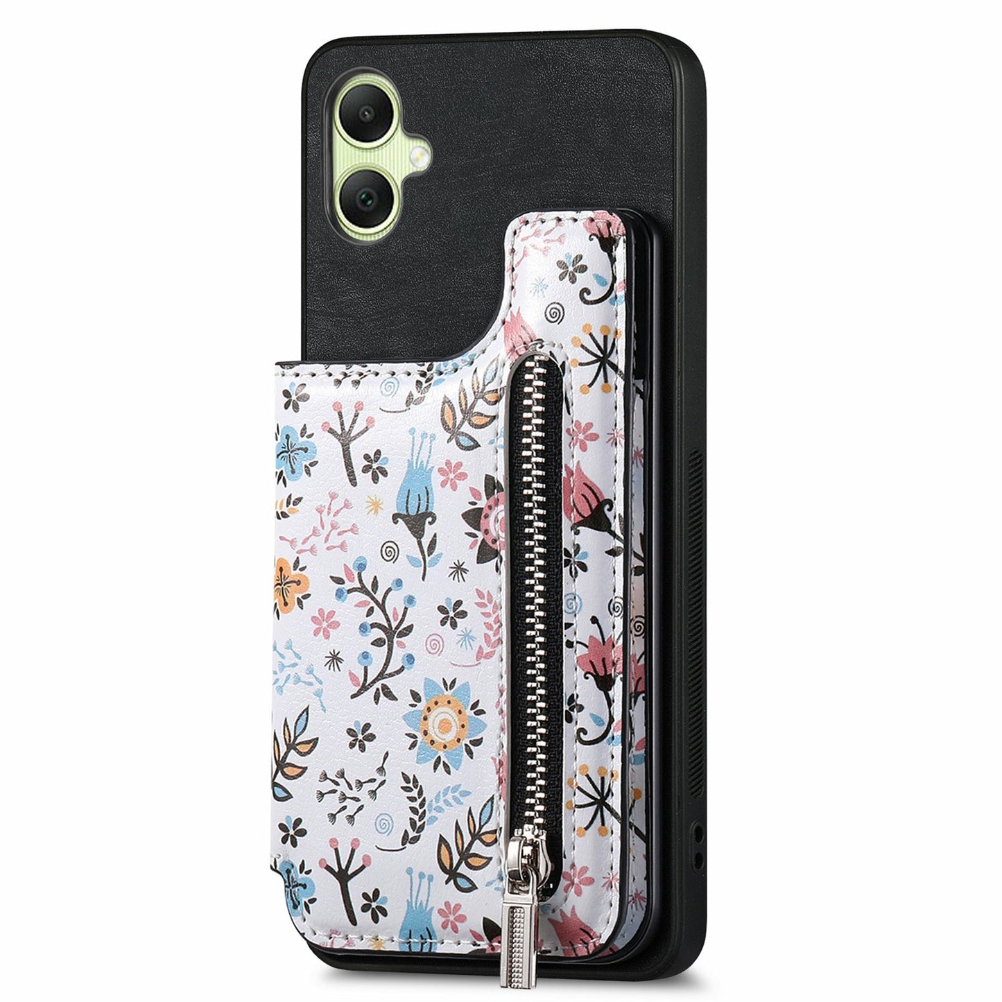 D10 For Samsung Galaxy A06 Case Pattern Kickstand Wallet Leather+TPU Phone Cover RFID Blocking - Black