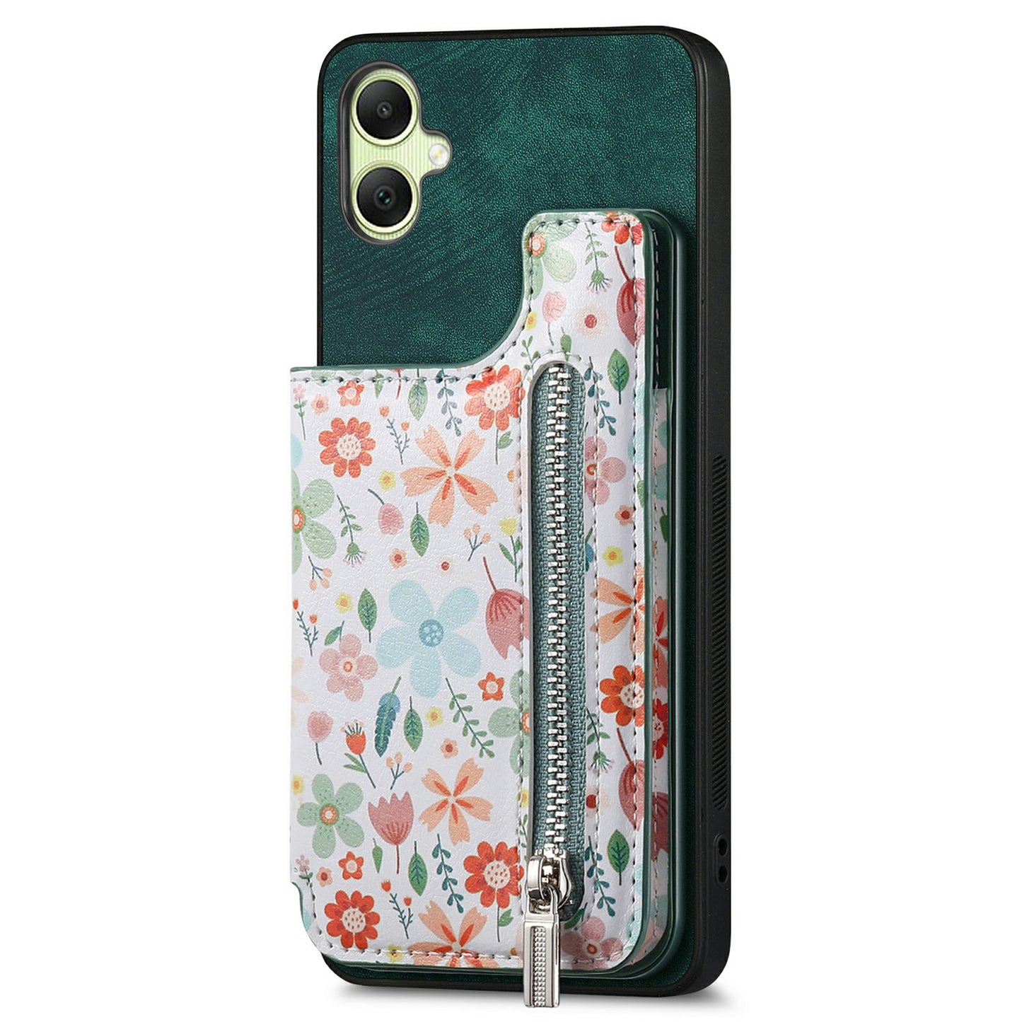 D10 For Samsung Galaxy A06 Case Pattern Kickstand Wallet Leather+TPU Phone Cover RFID Blocking - Green