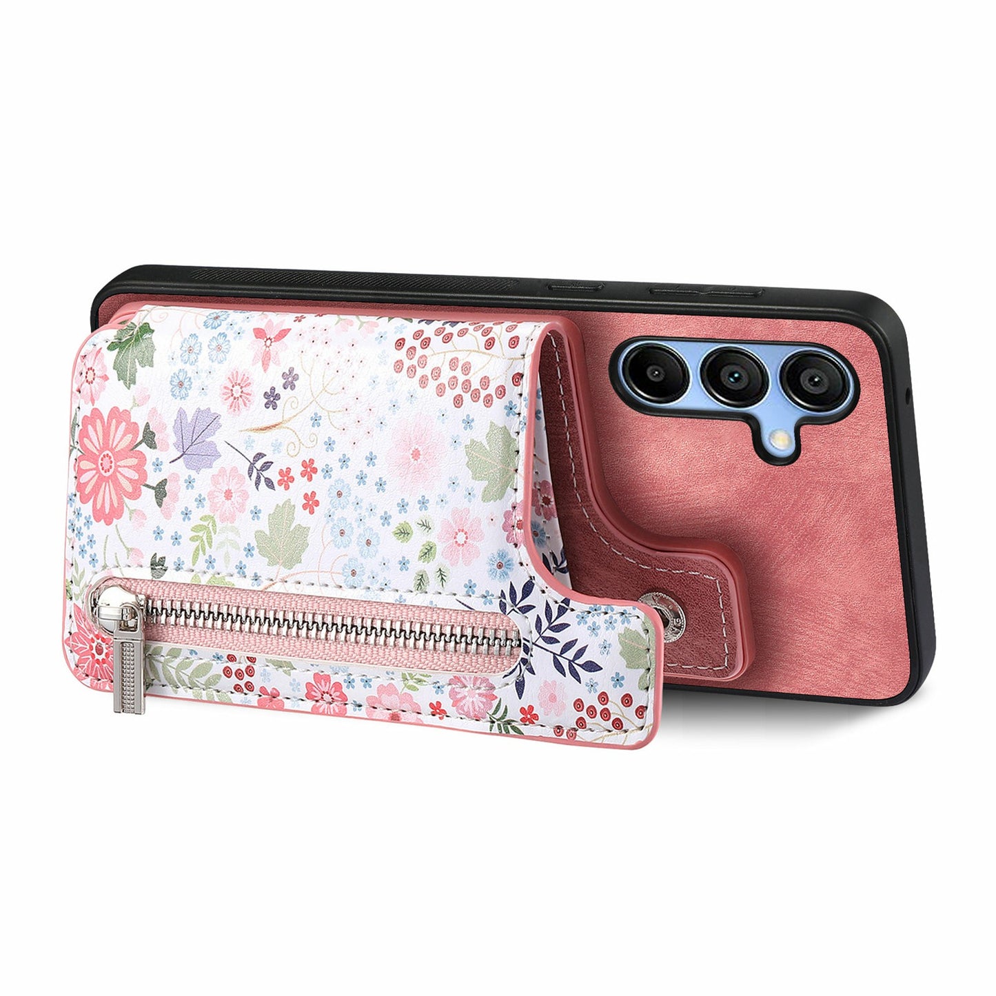 D10 For Samsung Galaxy A16 5G / A16 4G Case Pattern Kickstand Wallet Leather+TPU Phone Cover RFID Blocking - Pink