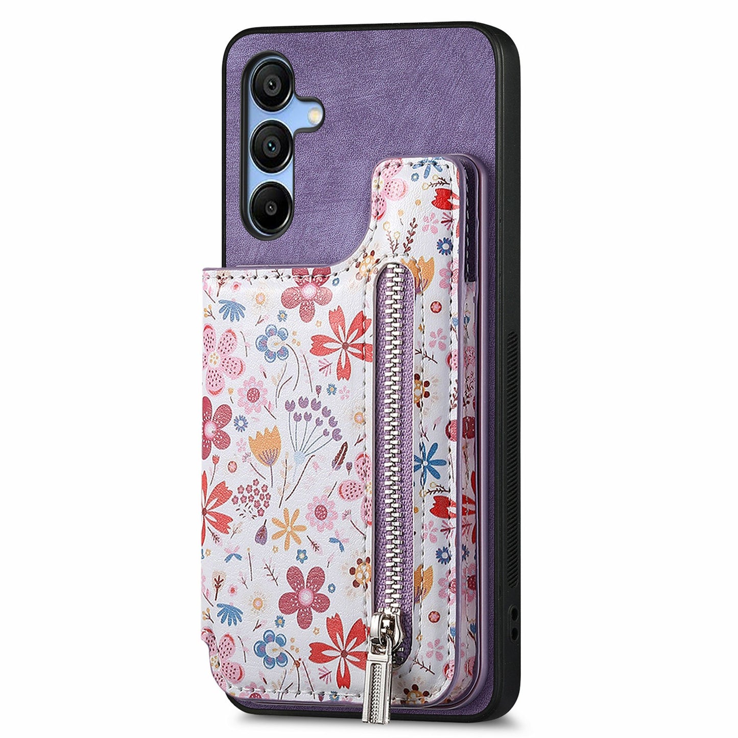 D10 For Samsung Galaxy A16 5G / A16 4G Case Pattern Kickstand Wallet Leather+TPU Phone Cover RFID Blocking - Purple