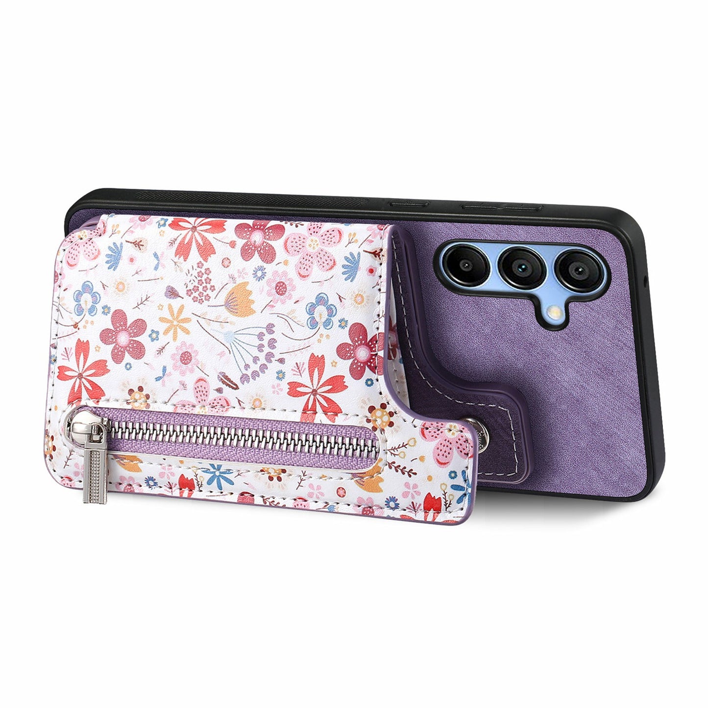 D10 For Samsung Galaxy A16 5G / A16 4G Case Pattern Kickstand Wallet Leather+TPU Phone Cover RFID Blocking - Purple