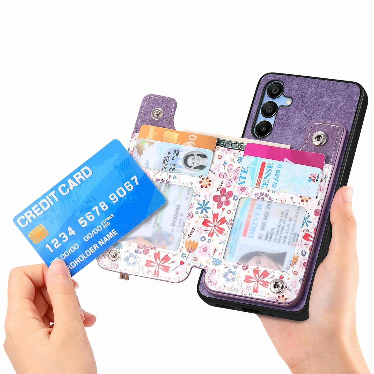 D10 For Samsung Galaxy A16 5G / A16 4G Case Pattern Kickstand Wallet Leather+TPU Phone Cover RFID Blocking - Purple