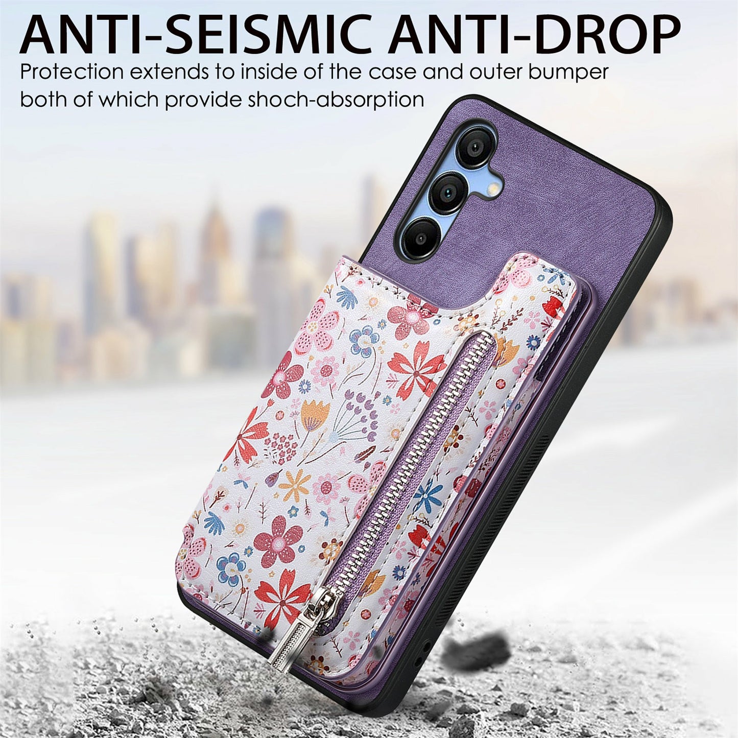D10 For Samsung Galaxy A16 5G / A16 4G Case Pattern Kickstand Wallet Leather+TPU Phone Cover RFID Blocking - Purple