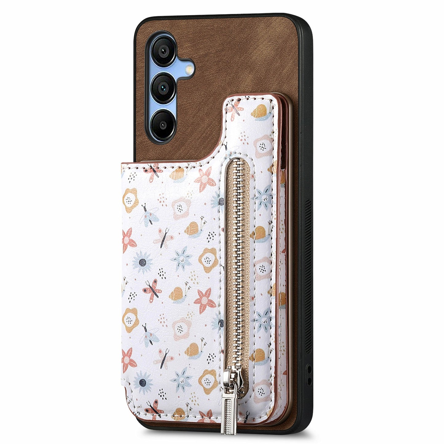 D10 For Samsung Galaxy A16 5G / A16 4G Case Pattern Kickstand Wallet Leather+TPU Phone Cover RFID Blocking - Brown