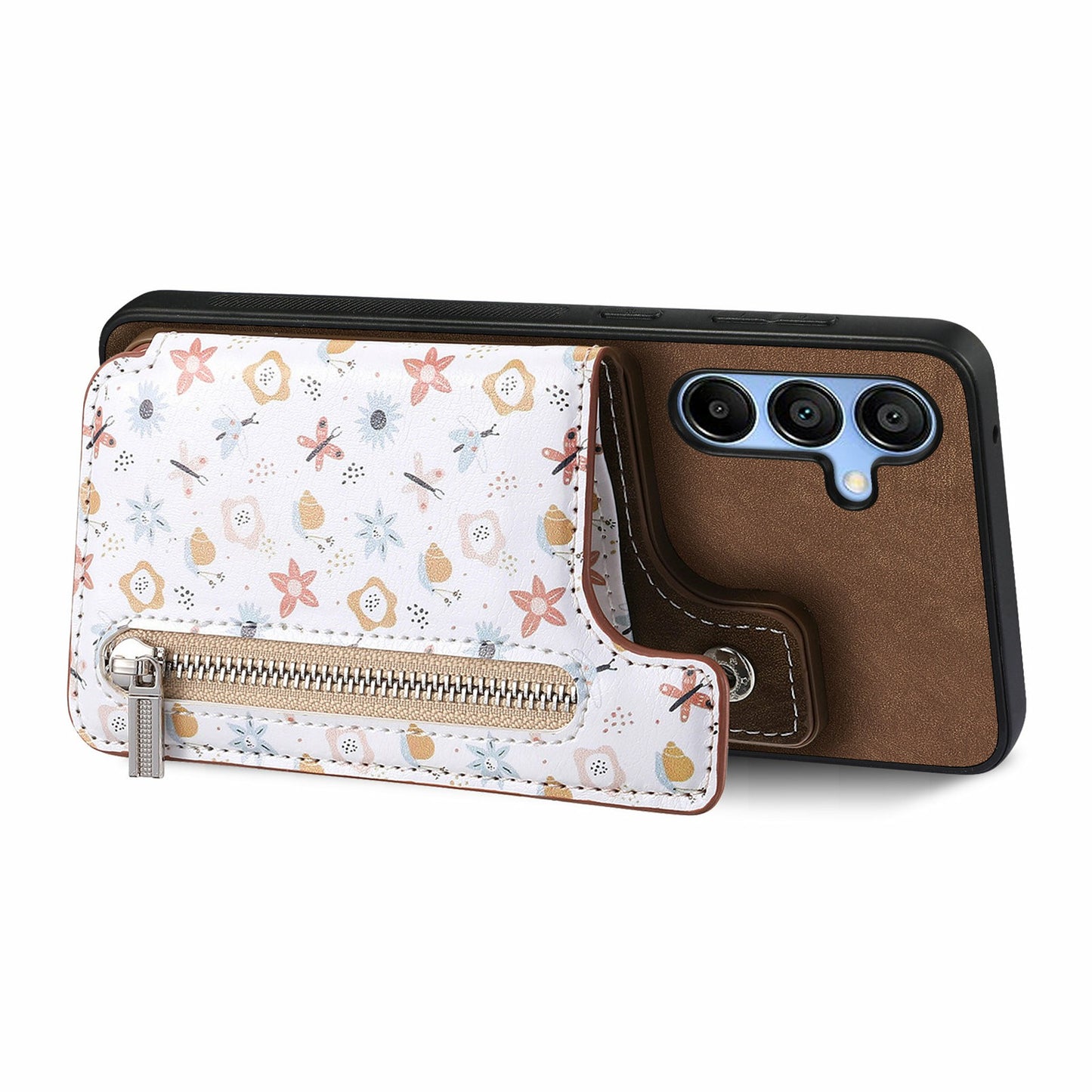 D10 For Samsung Galaxy A16 5G / A16 4G Case Pattern Kickstand Wallet Leather+TPU Phone Cover RFID Blocking - Brown