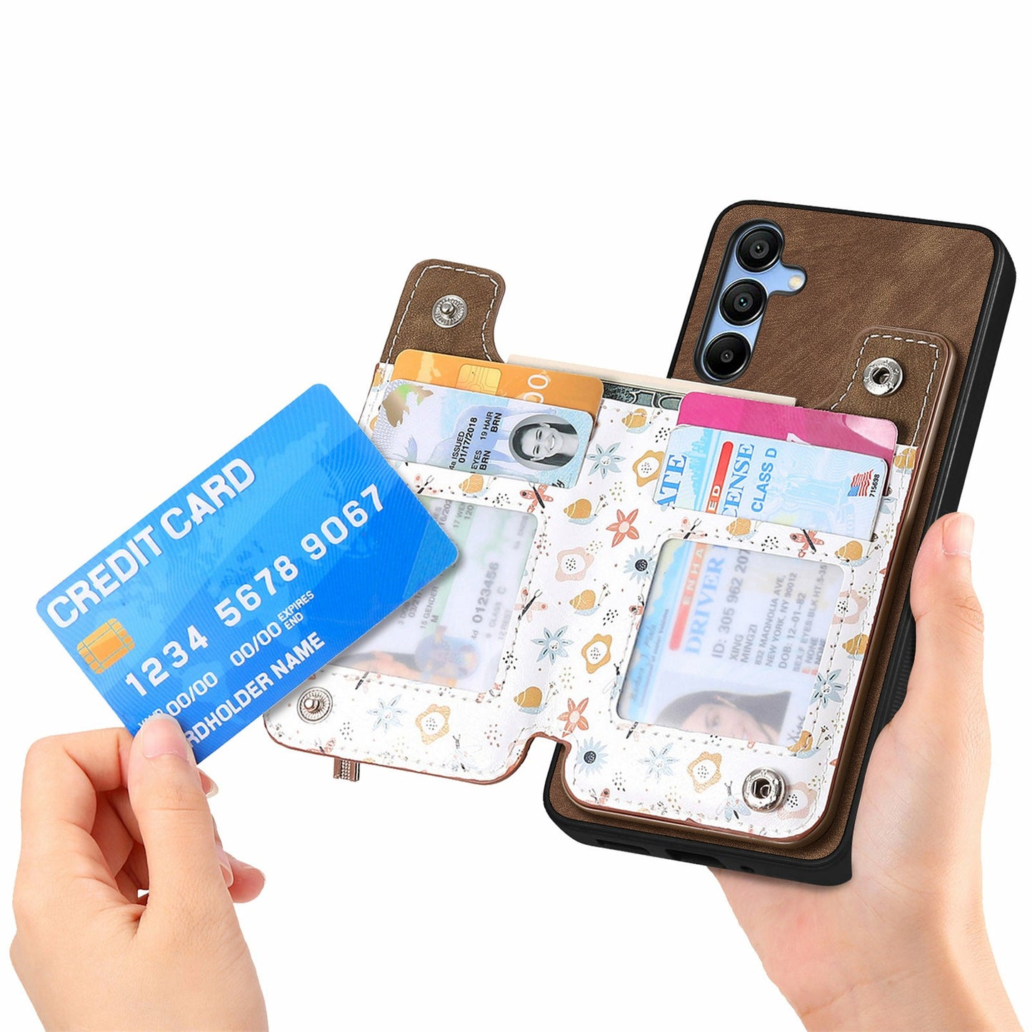 D10 For Samsung Galaxy A16 5G / A16 4G Case Pattern Kickstand Wallet Leather+TPU Phone Cover RFID Blocking - Brown