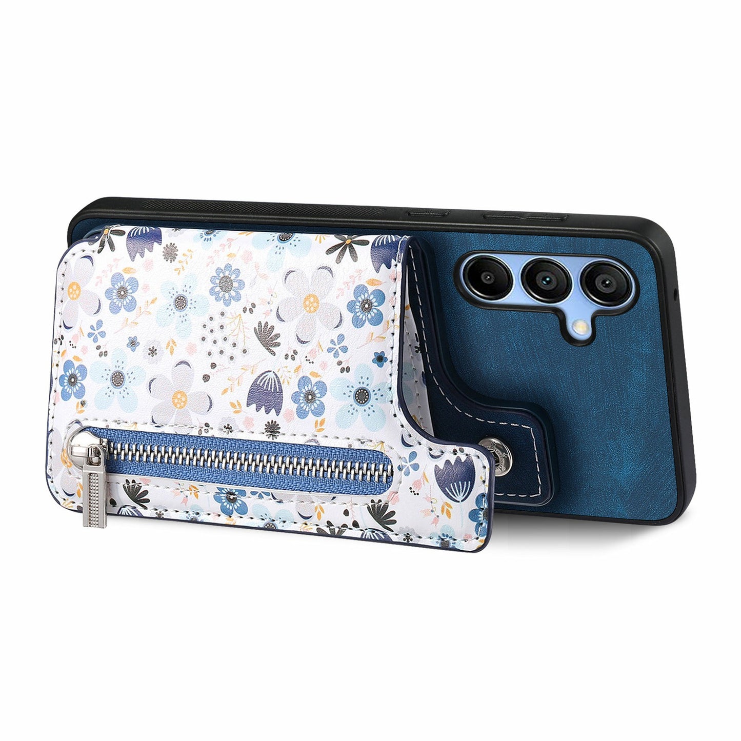 D10 For Samsung Galaxy A16 5G / A16 4G Case Pattern Kickstand Wallet Leather+TPU Phone Cover RFID Blocking - Blue