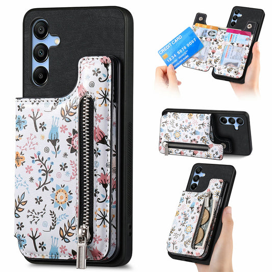D10 For Samsung Galaxy A16 5G / A16 4G Case Pattern Kickstand Wallet Leather+TPU Phone Cover RFID Blocking - Black