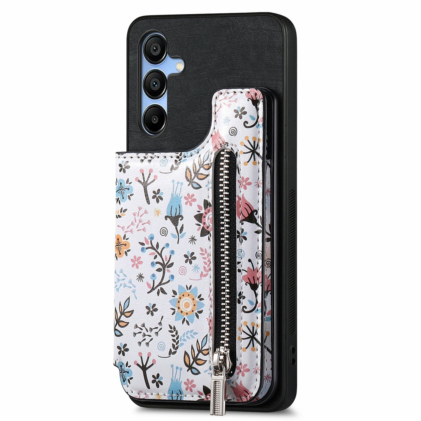 D10 For Samsung Galaxy A16 5G / A16 4G Case Pattern Kickstand Wallet Leather+TPU Phone Cover RFID Blocking - Black
