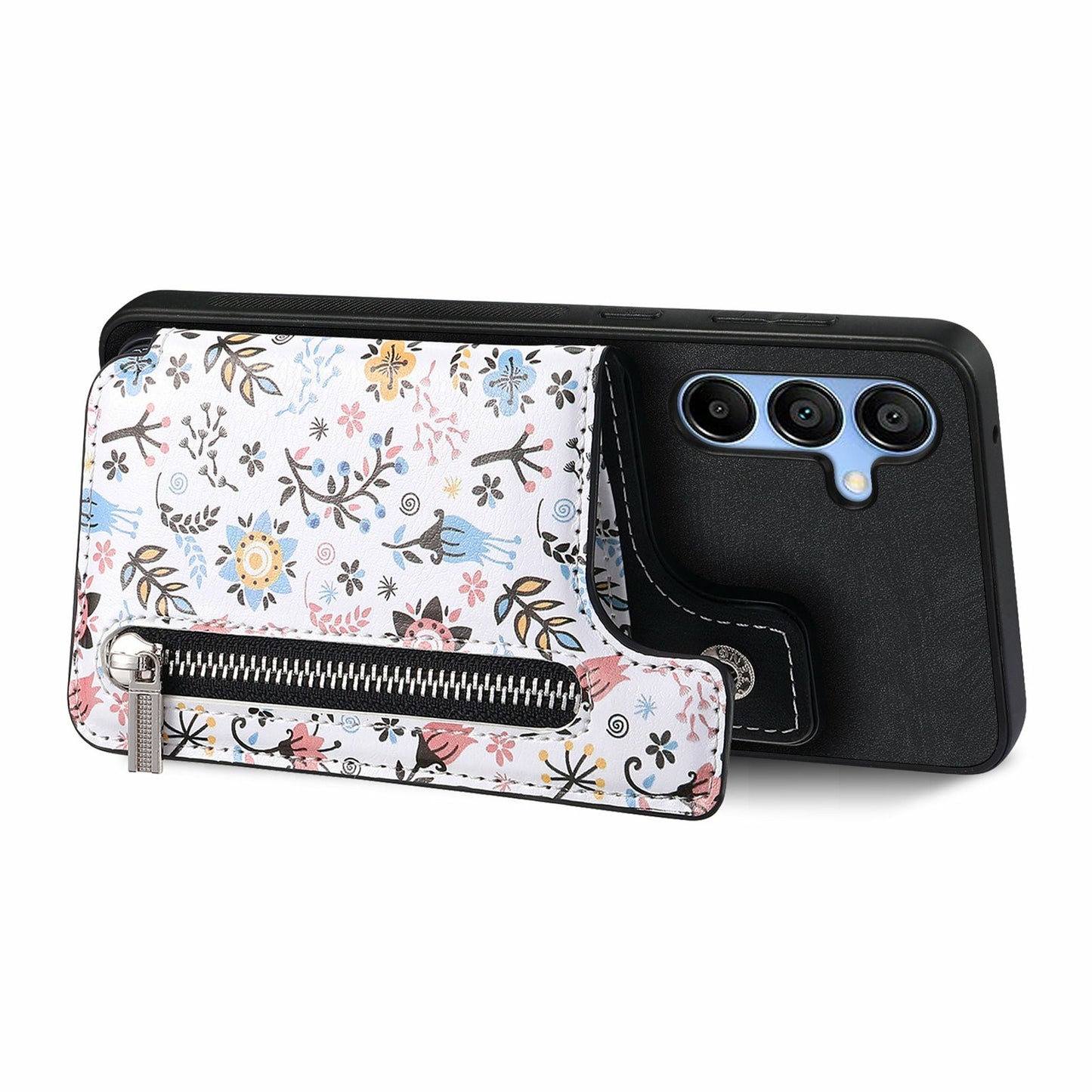 D10 For Samsung Galaxy A16 5G / A16 4G Case Pattern Kickstand Wallet Leather+TPU Phone Cover RFID Blocking - Black
