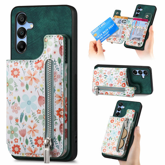 D10 For Samsung Galaxy A16 5G / A16 4G Case Pattern Kickstand Wallet Leather+TPU Phone Cover RFID Blocking - Green