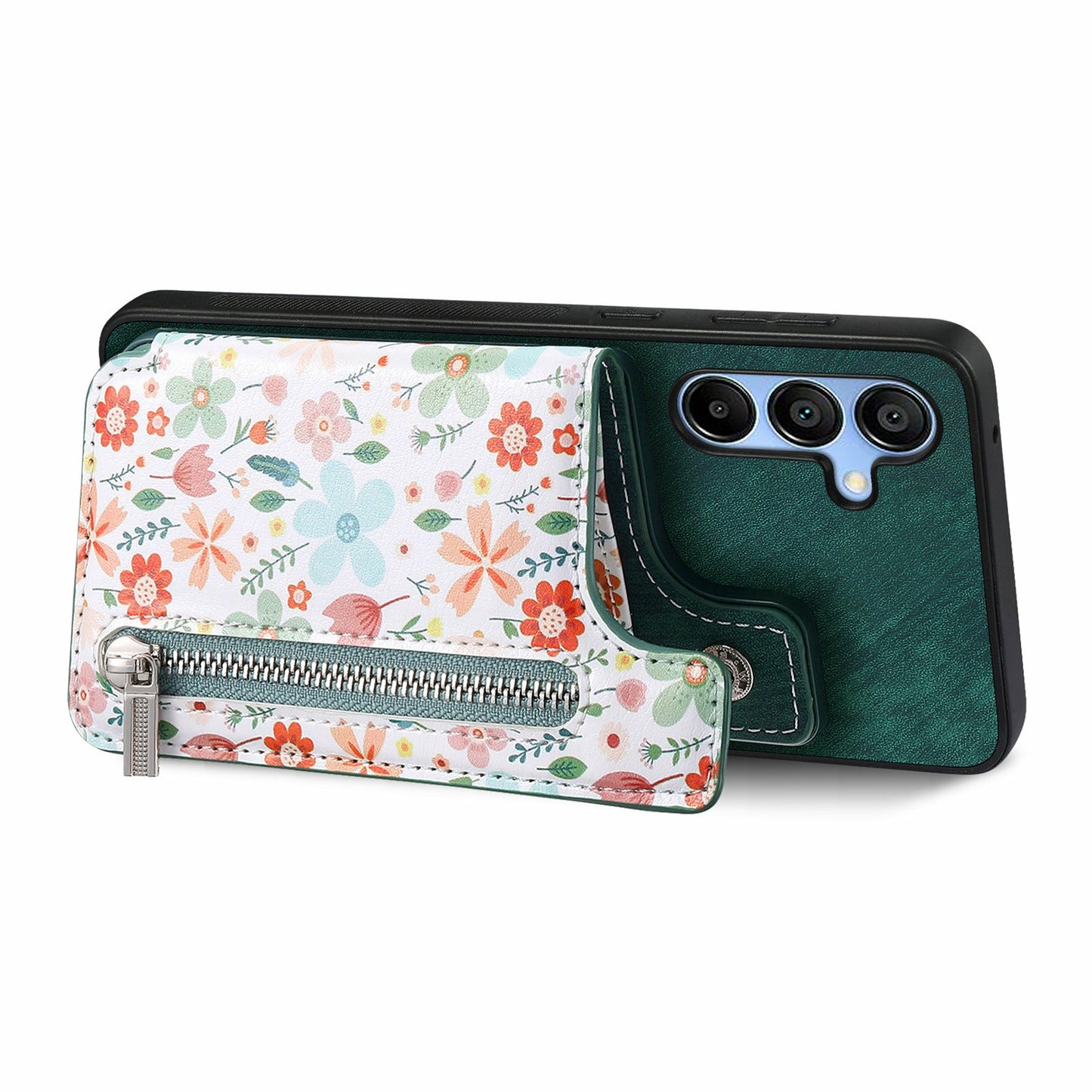 D10 For Samsung Galaxy A16 5G / A16 4G Case Pattern Kickstand Wallet Leather+TPU Phone Cover RFID Blocking - Green
