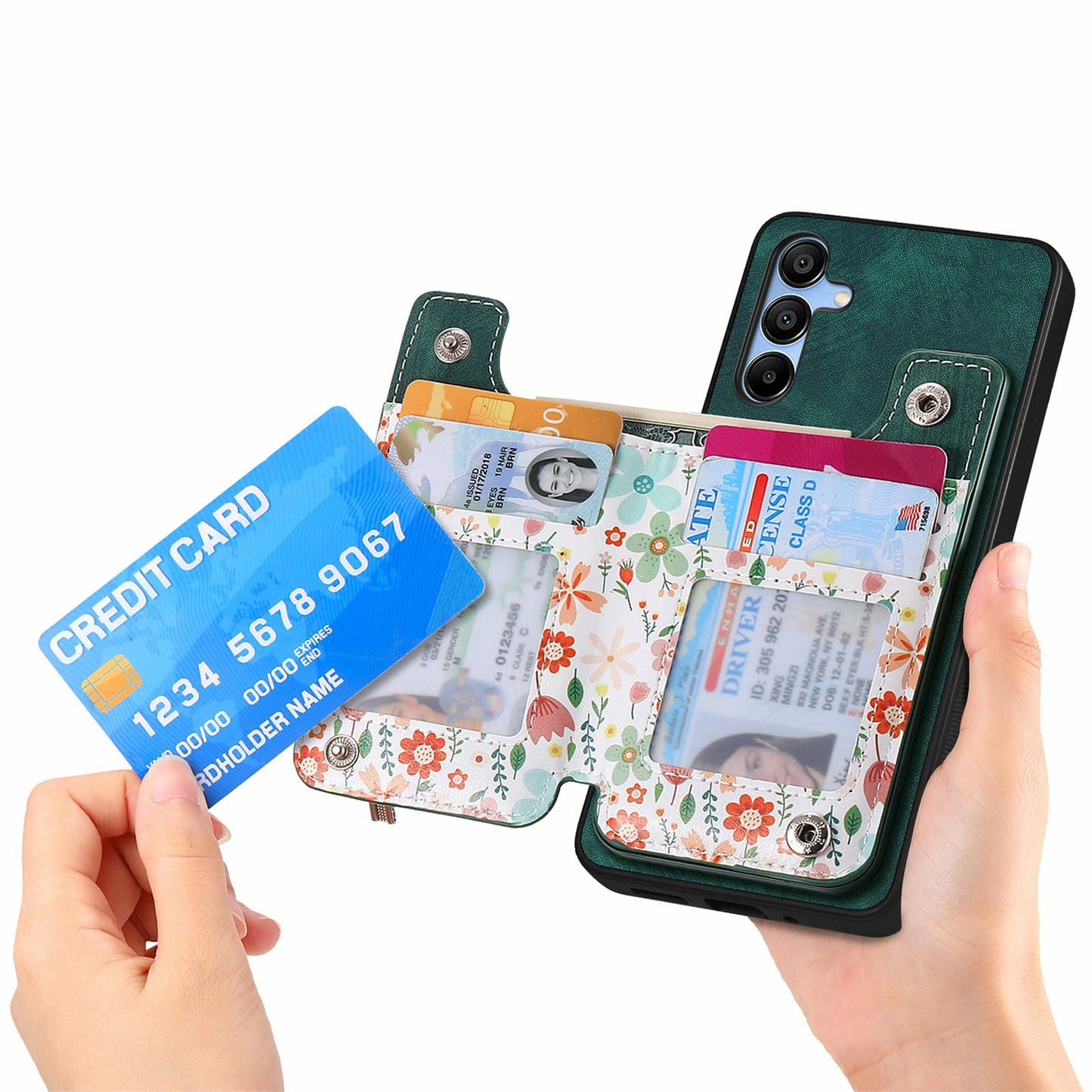 D10 For Samsung Galaxy A16 5G / A16 4G Case Pattern Kickstand Wallet Leather+TPU Phone Cover RFID Blocking - Green