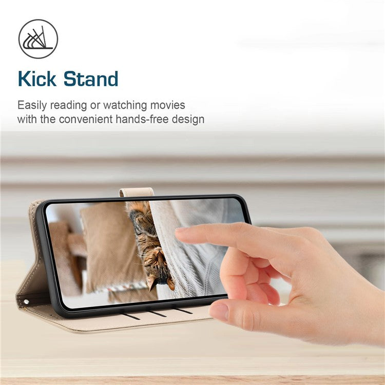 For Google Pixel 8a Case with Strap Cats Imprint Leather Wallet Phone Cover - Beige