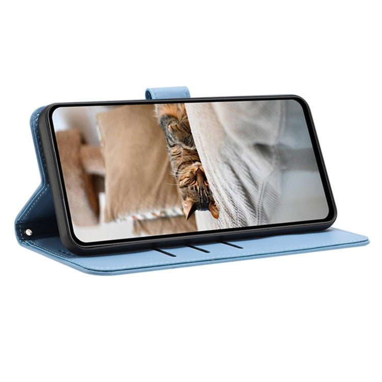 For Google Pixel 7a Case with Strap Cats Imprint Leather Wallet Phone Cover - Blue