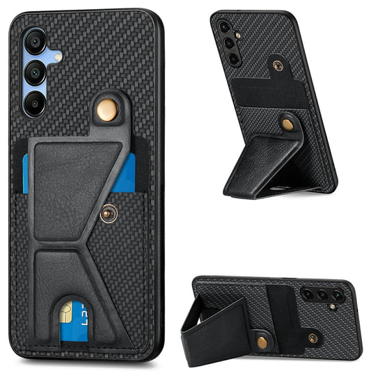 For Samsung Galaxy A16 5G / A16 4G Case K-Shaped Kickstand Leather+PC+TPU Phone Cover - Black