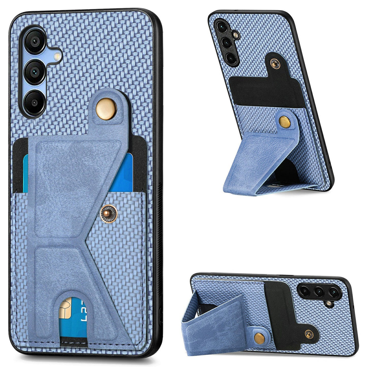 For Samsung Galaxy A16 5G / A16 4G Case K-Shaped Kickstand Leather+PC+TPU Phone Cover - Blue