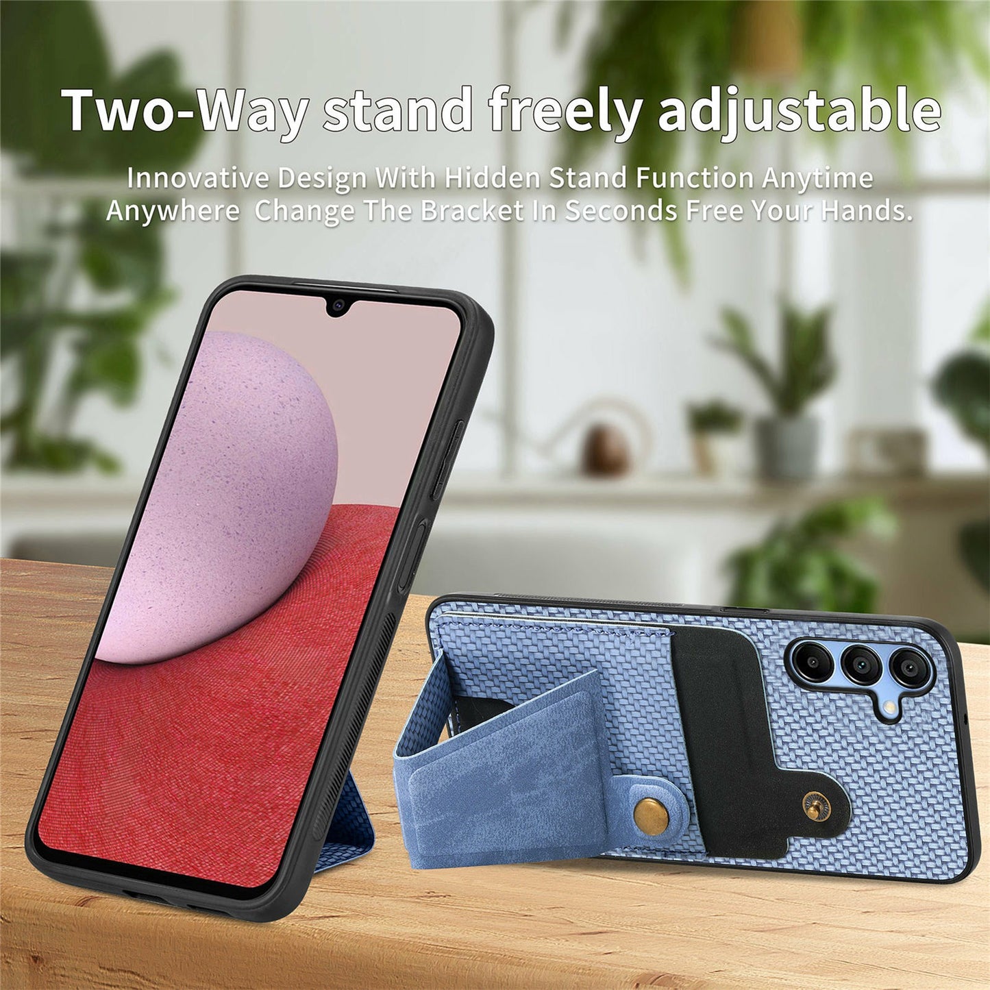 For Samsung Galaxy A16 5G / A16 4G Case K-Shaped Kickstand Leather+PC+TPU Phone Cover - Blue
