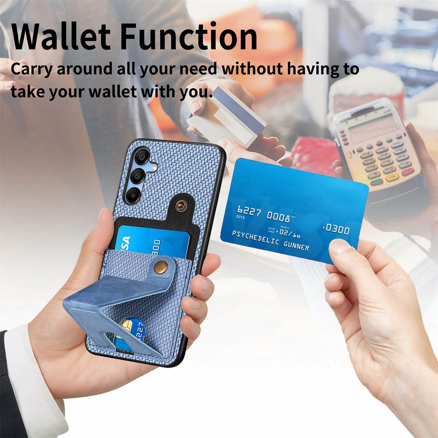 For Samsung Galaxy A16 5G / A16 4G Case K-Shaped Kickstand Leather+PC+TPU Phone Cover - Blue