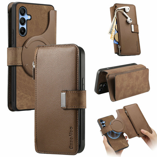 CASENEO MW-02 For Samsung Galaxy A16 5G / A16 4G Case Detachable Magnetic Leather Flip Phone Cover - Brown