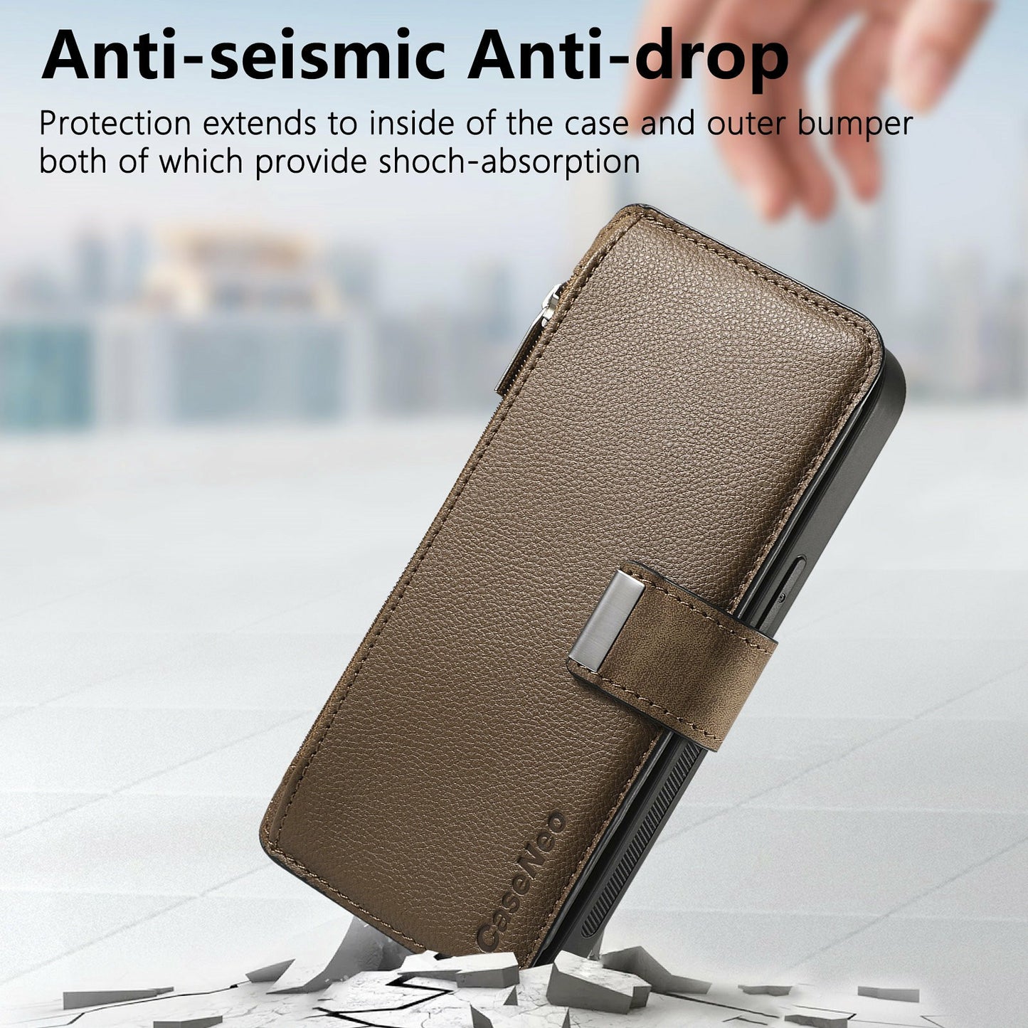 CASENEO MW-02 For Samsung Galaxy A16 5G / A16 4G Case Detachable Magnetic Leather Flip Phone Cover - Brown