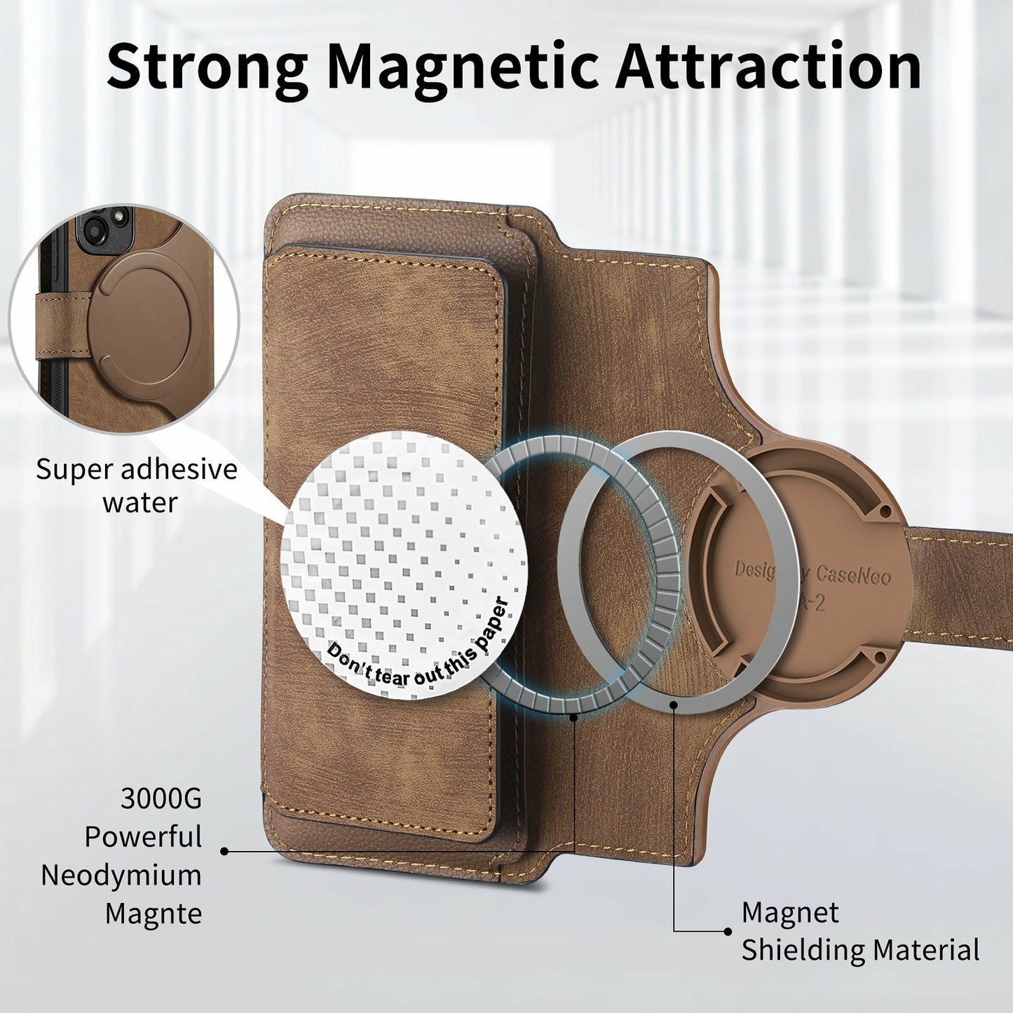 CASENEO MW-02 For Samsung Galaxy A16 5G / A16 4G Case Detachable Magnetic Leather Flip Phone Cover - Brown