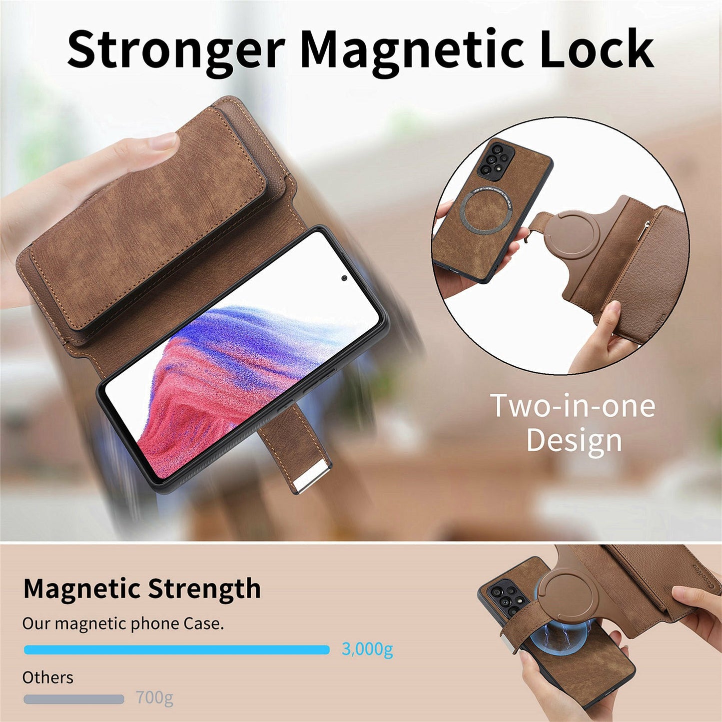 CASENEO MW-02 For Samsung Galaxy A16 5G / A16 4G Case Detachable Magnetic Leather Flip Phone Cover - Brown