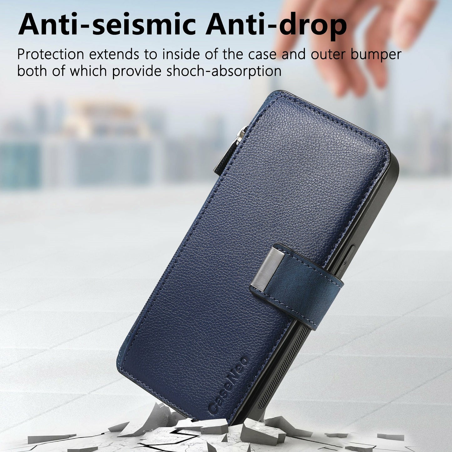 CASENEO MW-02 For Samsung Galaxy A16 5G / A16 4G Case Detachable Magnetic Leather Flip Phone Cover - Dark Blue