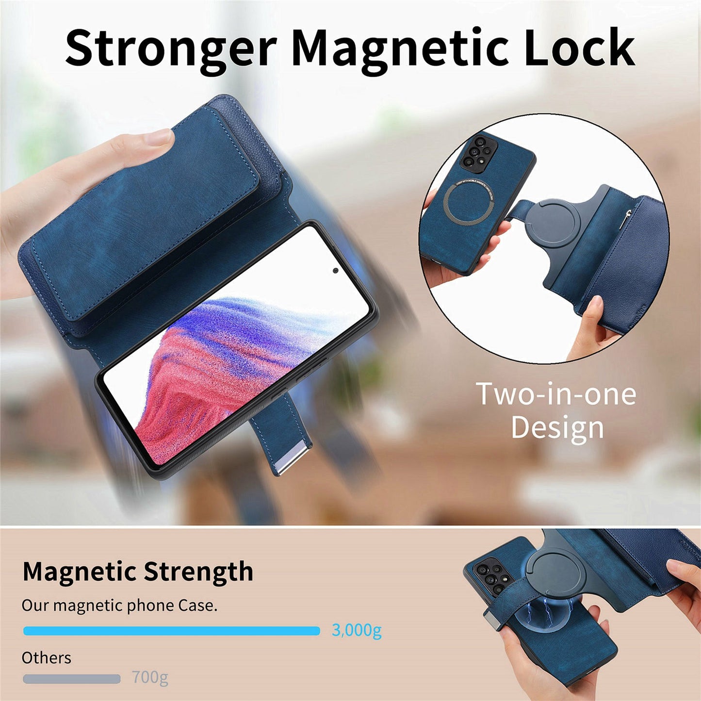 CASENEO MW-02 For Samsung Galaxy A16 5G / A16 4G Case Detachable Magnetic Leather Flip Phone Cover - Dark Blue