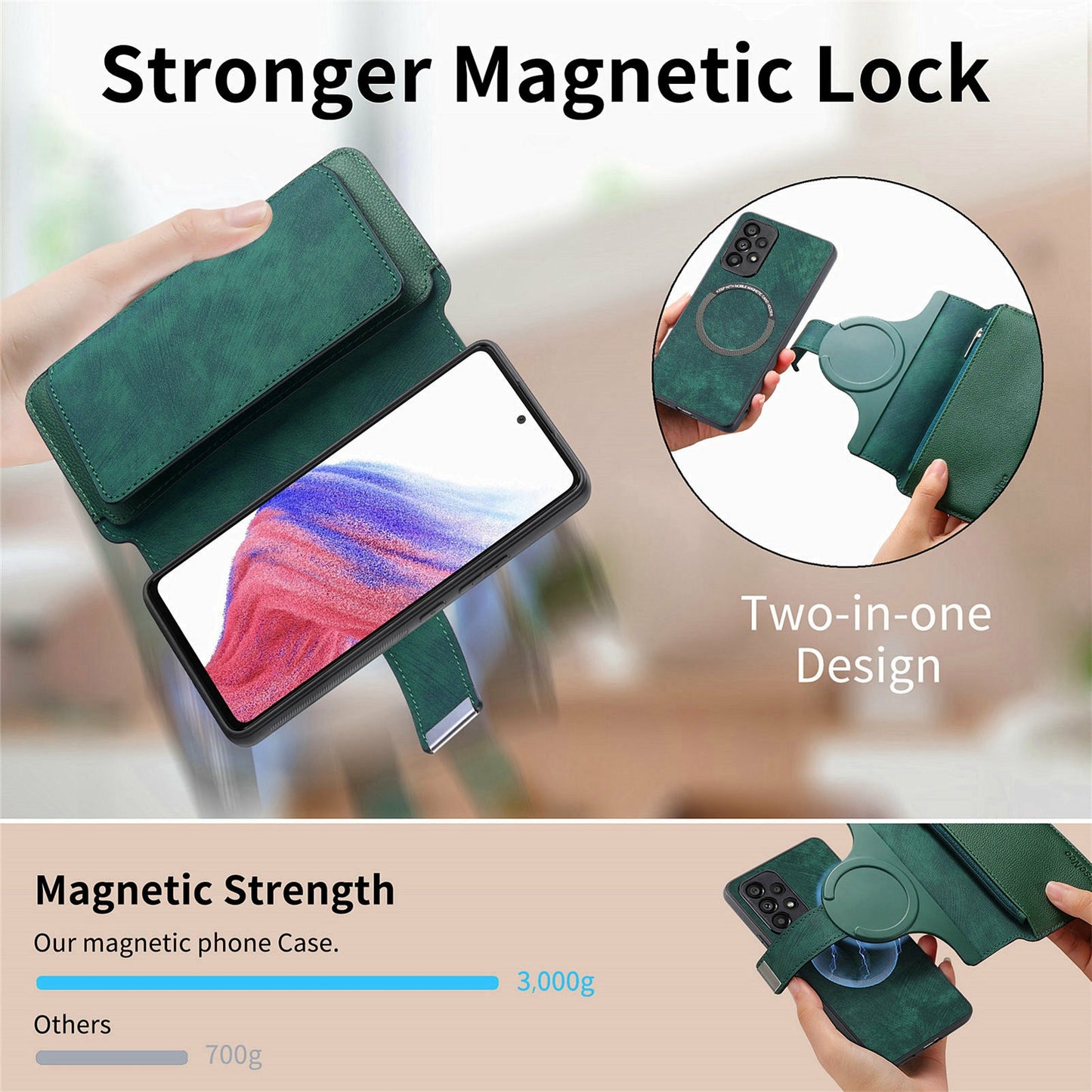 CASENEO MW-02 For Samsung Galaxy A16 5G / A16 4G Case Detachable Magnetic Leather Flip Phone Cover - Green
