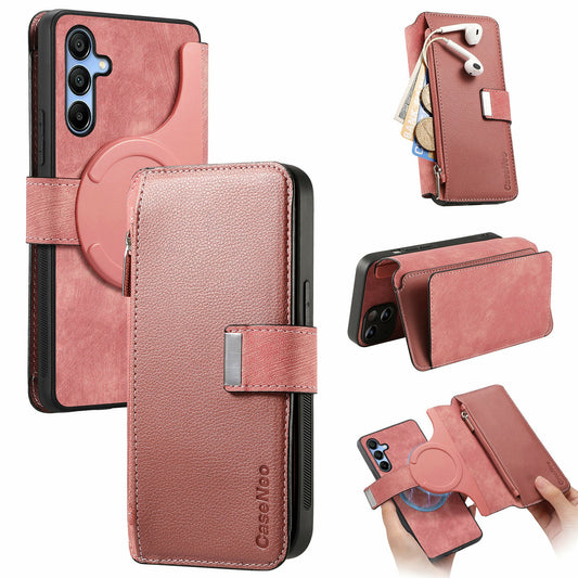 CASENEO MW-02 For Samsung Galaxy A16 5G / A16 4G Case Detachable Magnetic Leather Flip Phone Cover - Pink