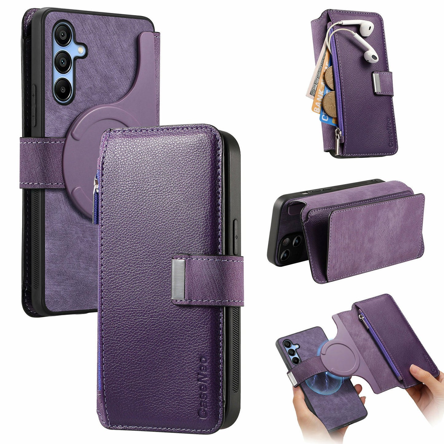 CASENEO MW-02 For Samsung Galaxy A16 5G / A16 4G Case Detachable Magnetic Leather Flip Phone Cover - Purple