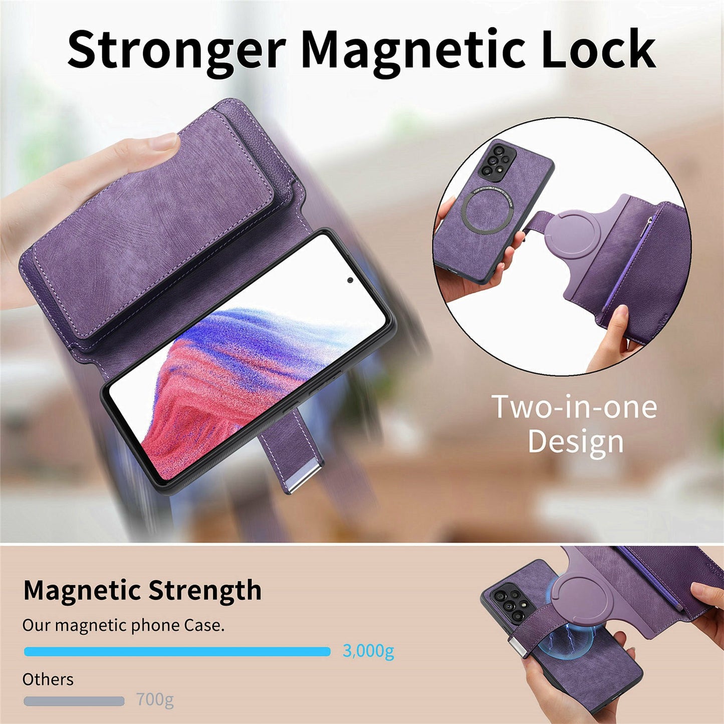 CASENEO MW-02 For Samsung Galaxy A16 5G / A16 4G Case Detachable Magnetic Leather Flip Phone Cover - Purple