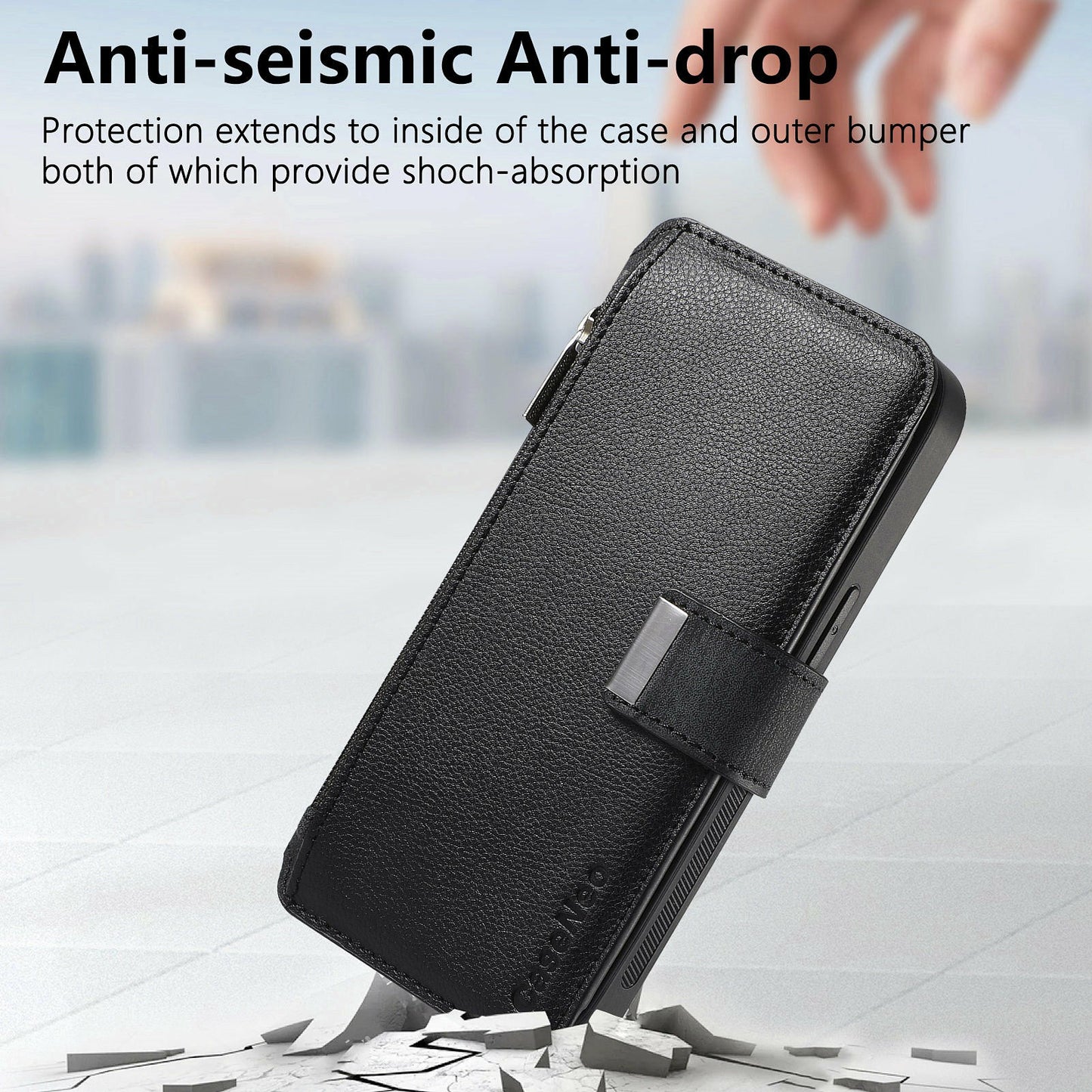 CASENEO MW-02 For Samsung Galaxy A06 Case Detachable Magnetic Leather Flip Phone Cover - Black