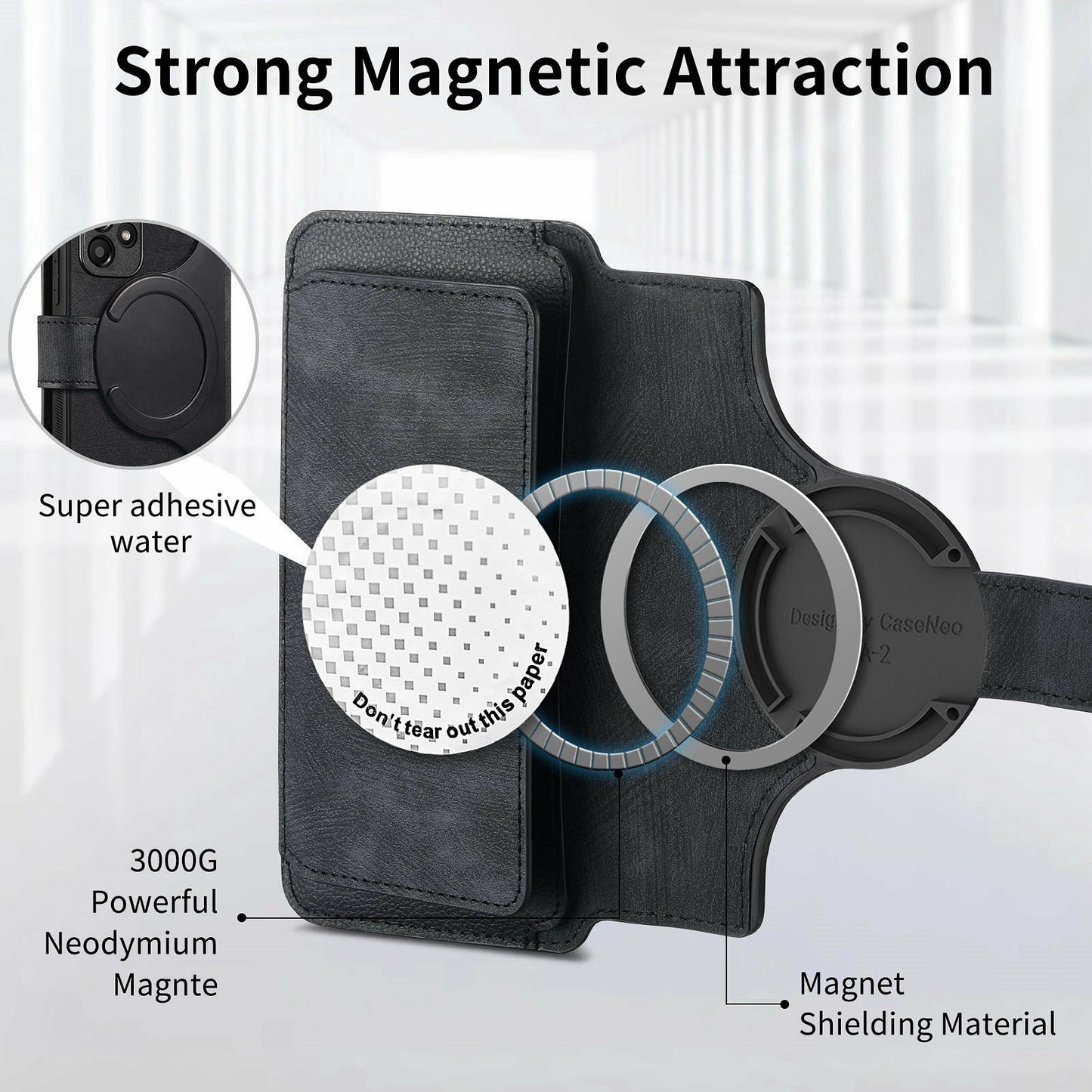 CASENEO MW-02 For Samsung Galaxy A06 Case Detachable Magnetic Leather Flip Phone Cover - Black
