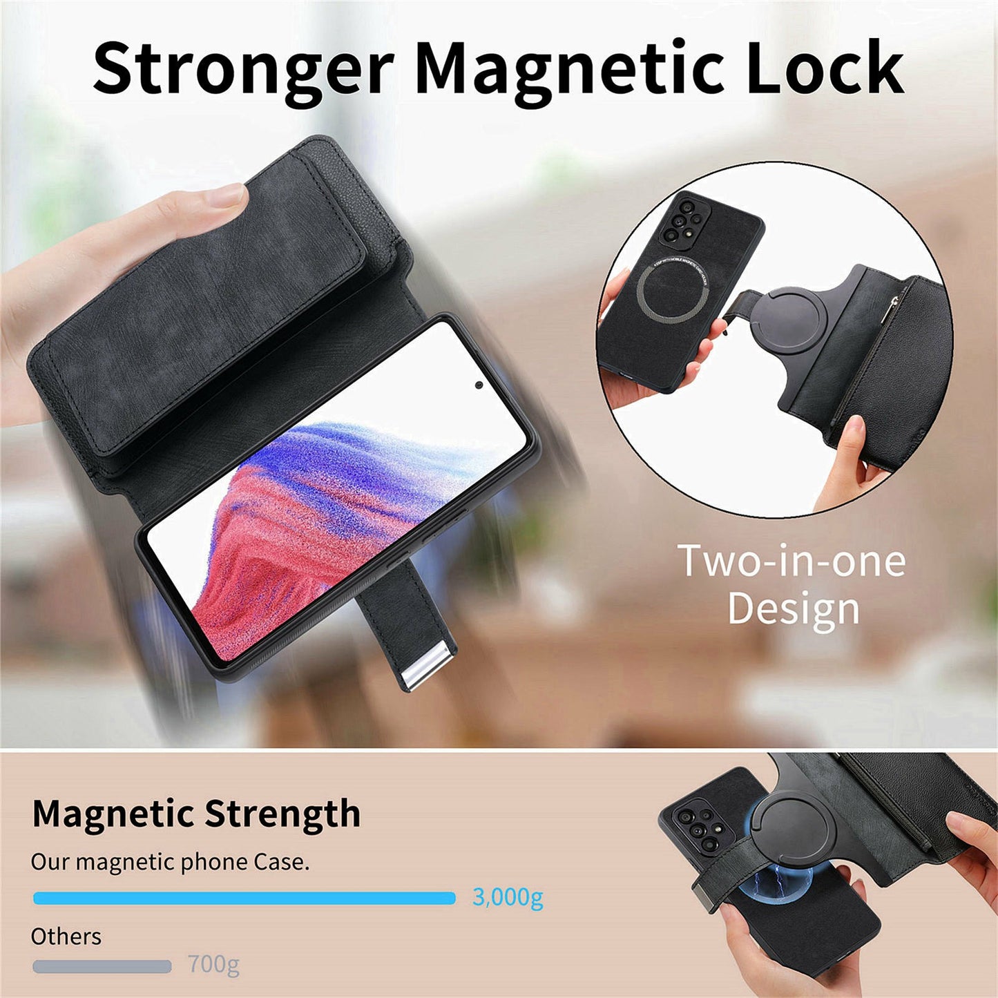 CASENEO MW-02 For Samsung Galaxy A06 Case Detachable Magnetic Leather Flip Phone Cover - Black