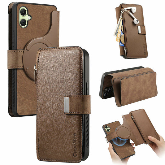 CASENEO MW-02 For Samsung Galaxy A06 Case Detachable Magnetic Leather Flip Phone Cover - Brown